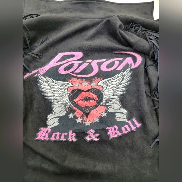 **SOLD***Poison Rock Band Fringe Moto Jacket Upcycled - Picture 3 of 10
